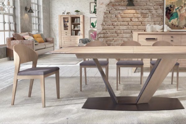 Table pied central Bois Métal