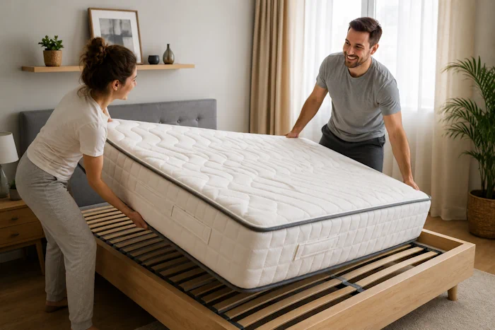 couple qui retourne leur matelas